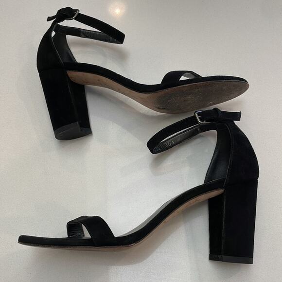 Stuart Weitzman Ankle Strap Block Heel Sandals size 36.5 black Suede - Picture 11 of 13
